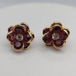 Marlot Bezel Crystal Flower Earrings 1/2", GC.